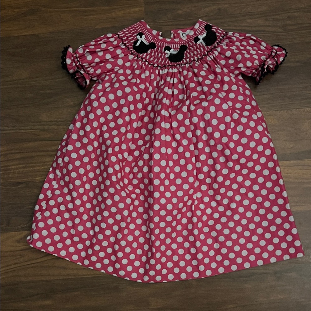 Pink Polka Dot Dress with Black Accents